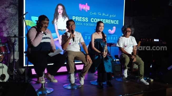 Meha, anak drummer KLa Project, Harry Goro saat Konferensi pers di Gunawarman, Jakarta Selatan pada Jumat (5/10/2024). [Suara.com/Rena Pangesti