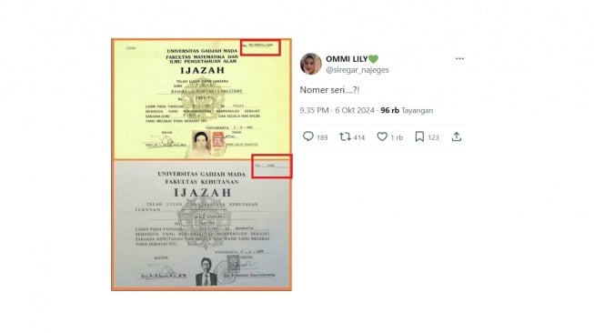 Cuitan warganet soal nomor seri ijazah milik Jokowi. [X/@siregar_najeges]