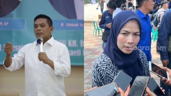 Kolase foto Andra Soni dan Ratu Zakiyah yang diduga hadir di agenda APDESI Serang. [Hairul Awan]