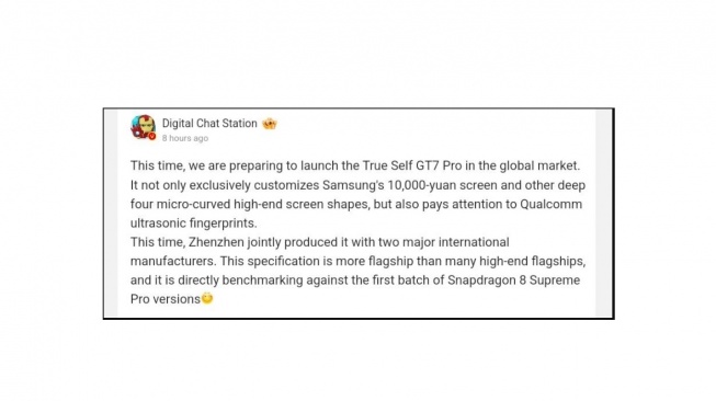 Bocoran Realme GT7 Pro. [Weibo/DCS]