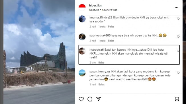 Tangkapan layar, warganet sindir Keppres IKN yang tak ditandatangani Jokowi. [Instagram/@hiper_ikn]