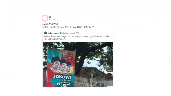 Cuitan warganet soal spanduk Jokowi. [X/@Ibrahi*****]