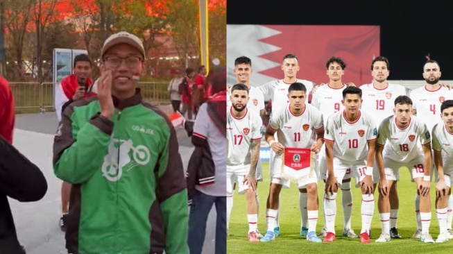 Jadi Sorotan di Stadion! Suporter Pakai Jaket Ojol Dukung Timnas Indonesia Lawan Cina