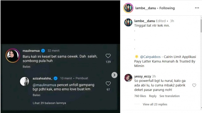 Postingan soal Azizah Salsha [Instagram/@lambe__danu]