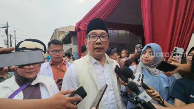 Ridwan Kamil di Cengkareng, Jakarta Barat, Rabu (16/10/2024). (Suara.com/Fakhri)