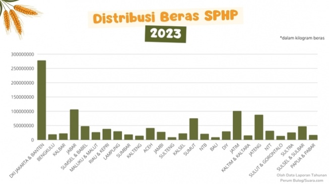 Data distribusi beras SPHP 2023 (Perum Bulog/Suara.com)