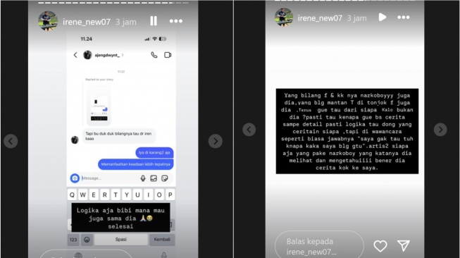 Irene bongkar Marissya Icha yang sudah fitnah Fuji pakai narkoba (Instagram/@irene_new07).