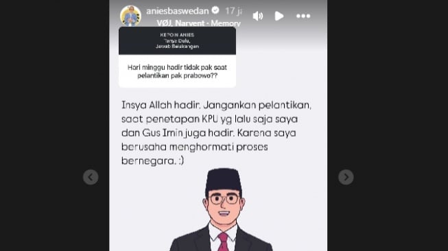 Q&A Anies Baswedan di Instagram sebelum acara pelantikan Presiden dan Wakil Presiden 2024-2029.