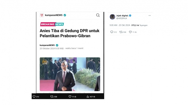 Cuitan warganet soal kedatangan Anies Baswedan. [X/@ARSIPAJA]