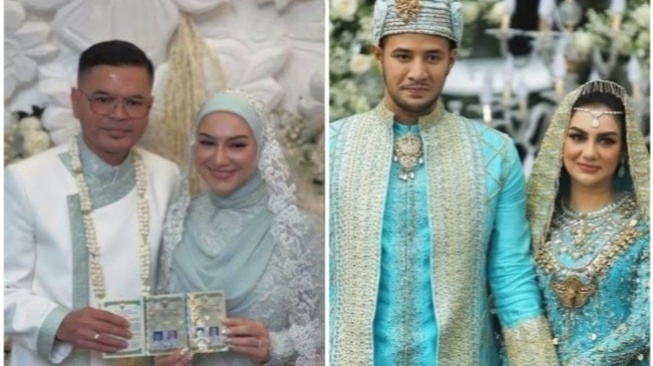 Kolase foto pernikahan Irish Bella dengan Haldy Sabri dan Ammar Zoni. [Suara.com/Muhaimin;Instagram]