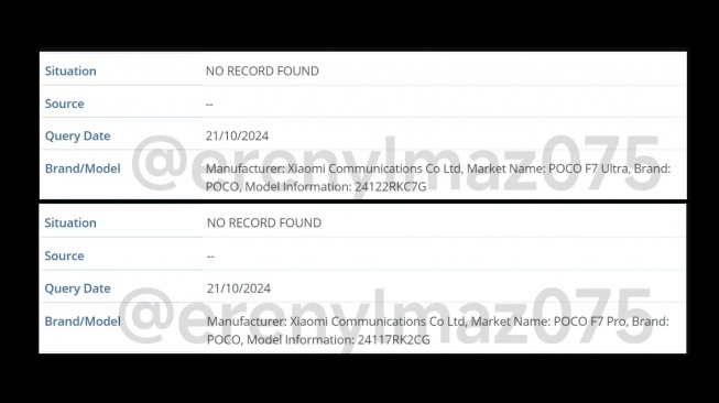 Bocoran Poco F7 Ultra dan F7 Pro. [X/@erenylmaz075]