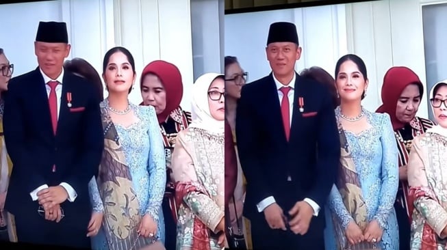 Momen Annisa Pohan cubit AHY saat hadir di acara pelantikan Prabowo dan Gibran (TikTok)