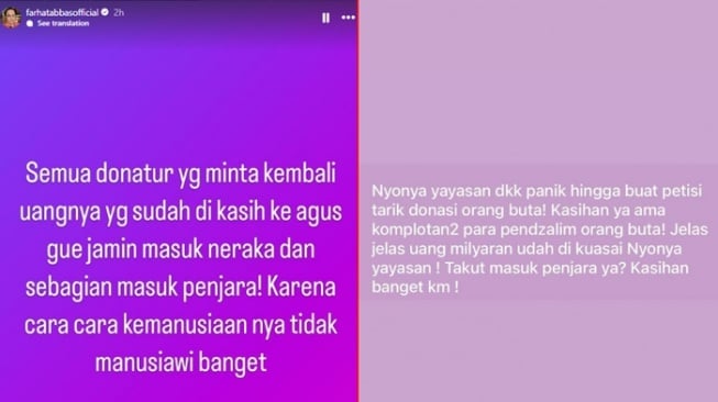 Farhat Abbas Sumpahi Donatur yang Minta Kembali Uang Donasi Agus. [Instagram @farhatabbasofficial]