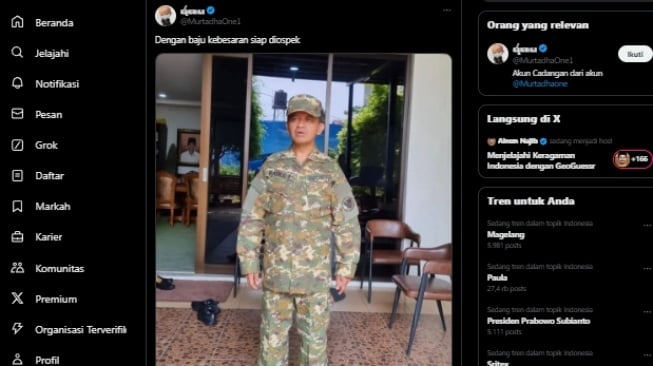 Beredar foto Menteri ESDM Bahlil Lahadalia mengenakan seragam loreng. (tangkapan layar/ist)