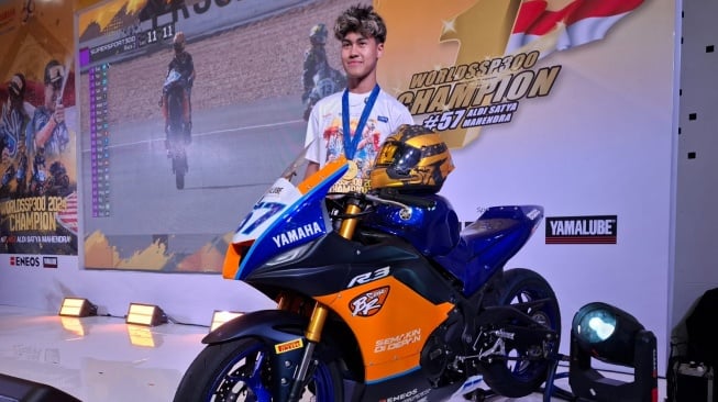 Pebalap Yamaha Aldi Satya Mahendra. (Foto: Suara.com/Manuel Jeghesta)