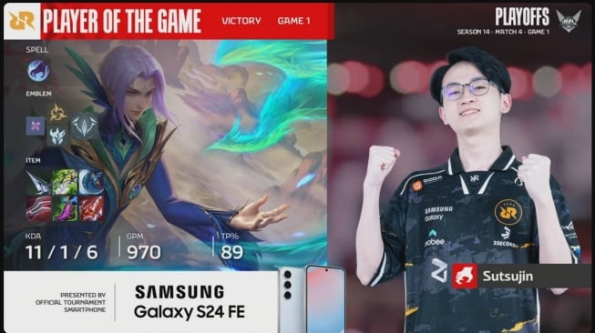 Playoffs MPL ID S14 RRQ Hoshi vs Geek Fam, Satsujin MVP di game 1. [MPL Indonesia]