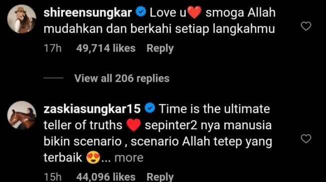 Komentar Zaskia Sungkar(tangkapan layar)