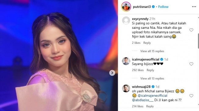 Putri DA diterpa komentar miring tak balas unggah foto pernikahan Nia LIDA (Instagram/@putriisnari3)