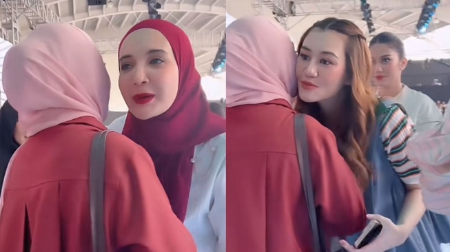 Momen pertemuan Rieta Amilia dengan Zaskia Sungkar dan Aaliyah Massaid di Acara JFW 2025 (TikTok/sobatputri__)