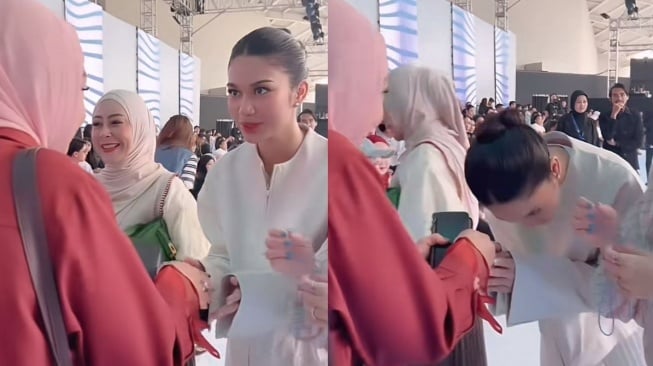 Momen pertemuan Rieta Amilia dengan Azizah Salsha di Acara JFW 2025 (TikTok/sobatputri__)