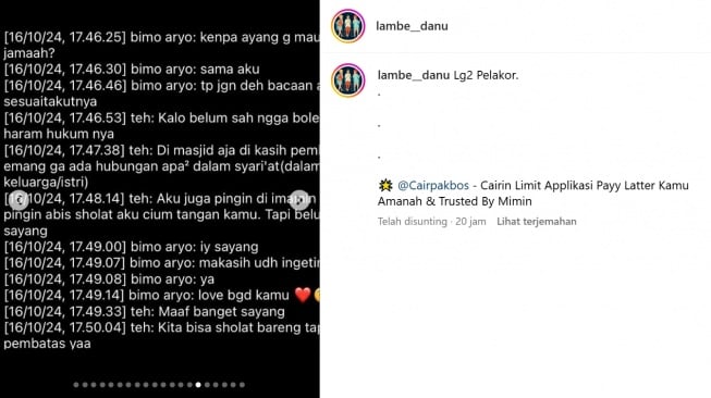 Chat suami Arie Rieyanthie dan selingkuhannya (Instagram/@lambe__danu)