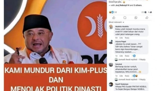 Unggahan yang menarasikan PKS mundur dari KIM Plus. (Foto;Facebook)