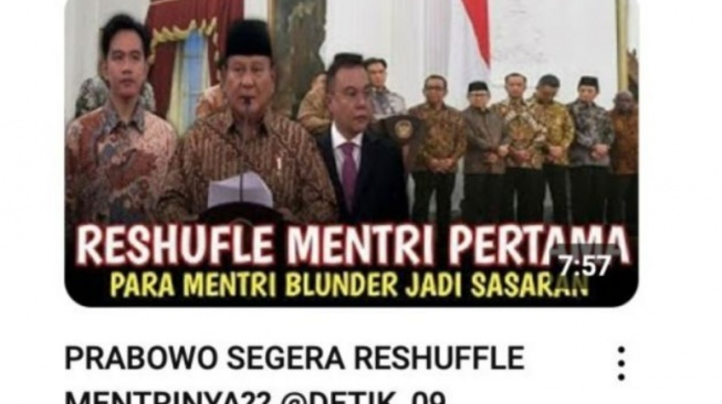 Unggahan yang menarasikan Prabowo akan mereshuffle menteri pada awal November. (Dok:Antara)