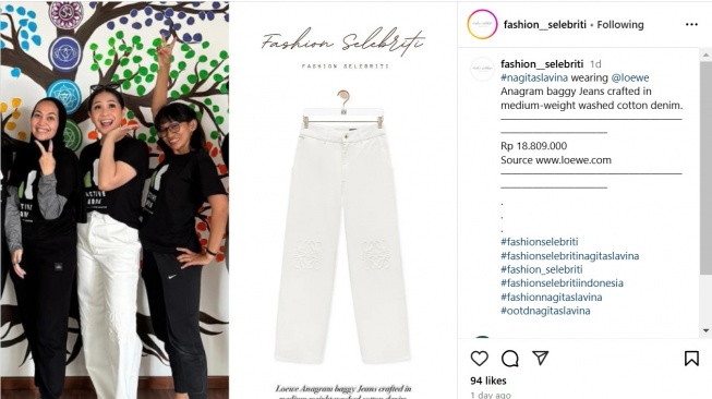 Harga celana Nagita Slavina (Instagram/@fashion__selebriti)