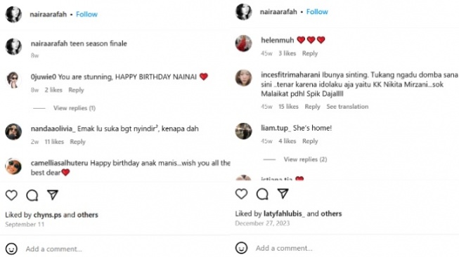 Hujatan yang diterima putri Fitri Salhuteru, Naira Arafah (Instagram/nairaarafah)