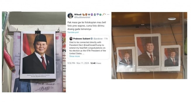 Cuitan warganet soal stok foto Prabowo. [X/@BudiBukanIntel]