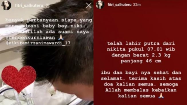 Momen suami Fitri Salhuteru azani anak Nikita Mirzani. [Instagram]