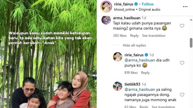 Ririe Fairus diduga kode Ayus lepas status duda (Instagram/@ririe_fairus)