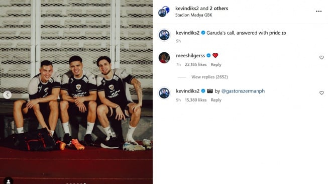 Mees Hilgers berikan dukungan di postingan Kevin Diks. (Instagram/@kevindiks2)