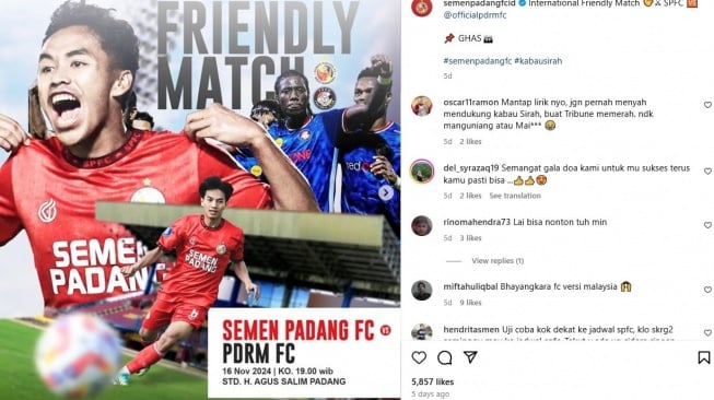 PDRM FC Tantang Semen Padang FC, Duel Seru di Agus Salim Menanti