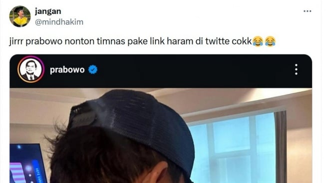 Benarkah Presiden Prabowo Nonton Timnas Indonesia Pakai Link Haram? [Tangkap layar X]