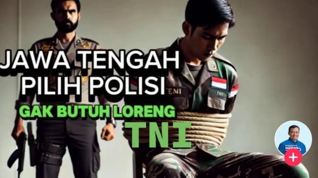 Poster kampanye yang menunjukkan adanya gambar prajurit TNI diikat oleh petugas kepolisian (Dok.TikTok)