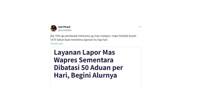 Cuitan warganet soal aduan Lapor Mas Wapres. [X/@sociotalker]