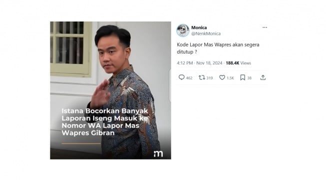 Cuitan warganet soal layanan Lapor Mas Wapres. [X/@NenkMonica]