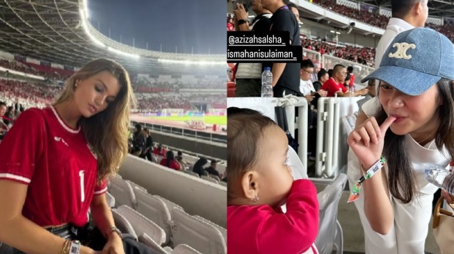 Momong Bocah Vs Pamer Pesona, Beda Gaya Azizah Salsha dan Luna Bijl Nonton Timnas Indonesia