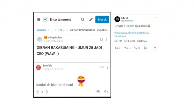 Cuitan warganet soal jejak akun Fufufafa. [X/@blank0429]