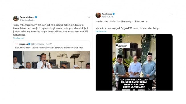 Beberapa cuitan warganet soal peran Jokowi usai purnatugas. [tangkapan layar]