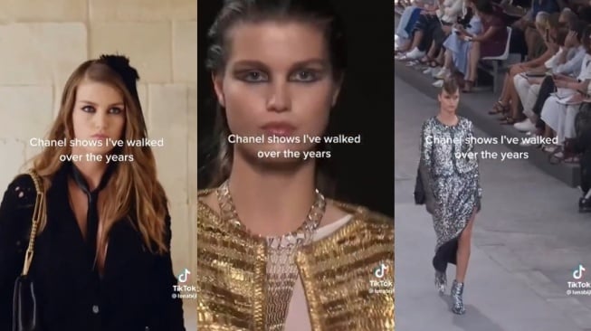 Kolase foto catwalk Luna Bijl pacar Maarten Paes. (TikTok/@lunabijl)