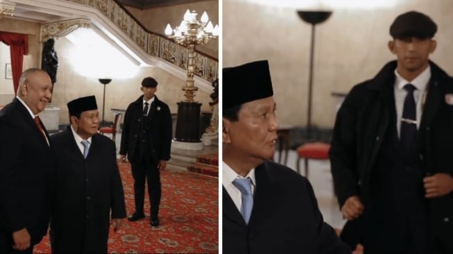 Paspampres Prabowo Subianto disebut mirip Thomas Shelby. (X/@Romeoalfamike12)