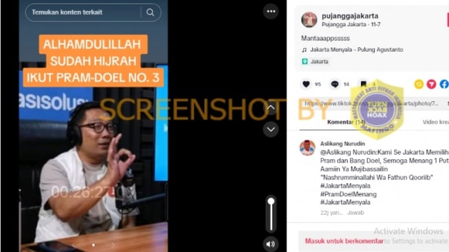 Cek Fakta RK memberi dukungan ke Pramono-Doel (Foto:TikTok)