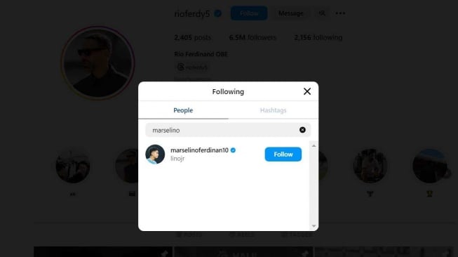 Gelandang Timnas Indonesia, Marselino Ferdinan di-follow legenda Manchester United, Rio Ferdinand di Instagram. [Dok. tangkapan layar Ig/@rioferdy5]