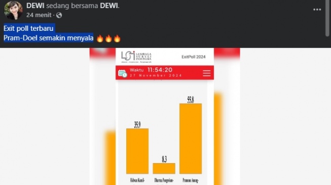 Bidik layar klaim exit poll LSI untuk Pilkada Jakarta keluar sebelum TPS ditutup. (bidik layar) 