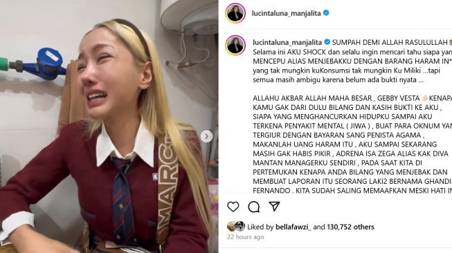 Lucinta Luna curhat soal dirinya menjadi korban rekayasa kasus narkoba empat tahun lalu. Lucinta mengaku dijebak Isa Zega dan dipaksa mengakui perbuatan yang tidak ia lakukan oleh seorang oknum polisi. [Instagram]