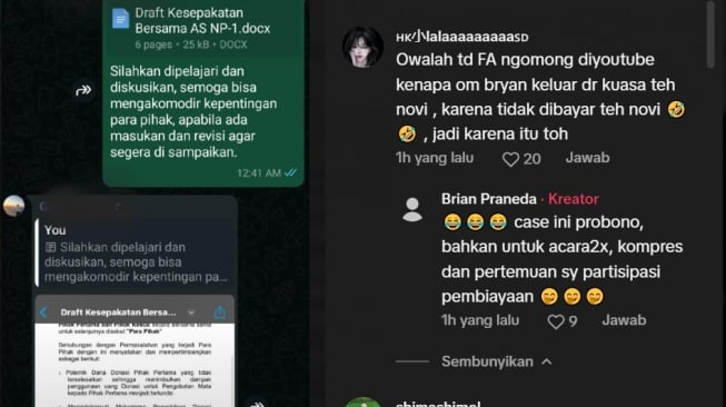 Brian Praneda ungkap dirinya tak dibayar Pratiwi Noviyanthi (TikTok/@brian.praneda)