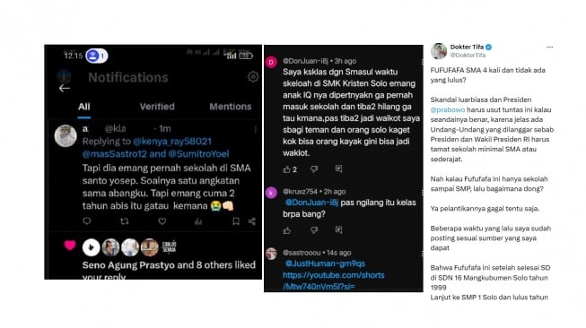 Cuitan soal pengakuan warganet satu sekolah dengan Gibran. [X/@DokterTifa]
