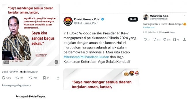 Cuitan akun Divisi Humas Polri. [X/@emgininamakuu]